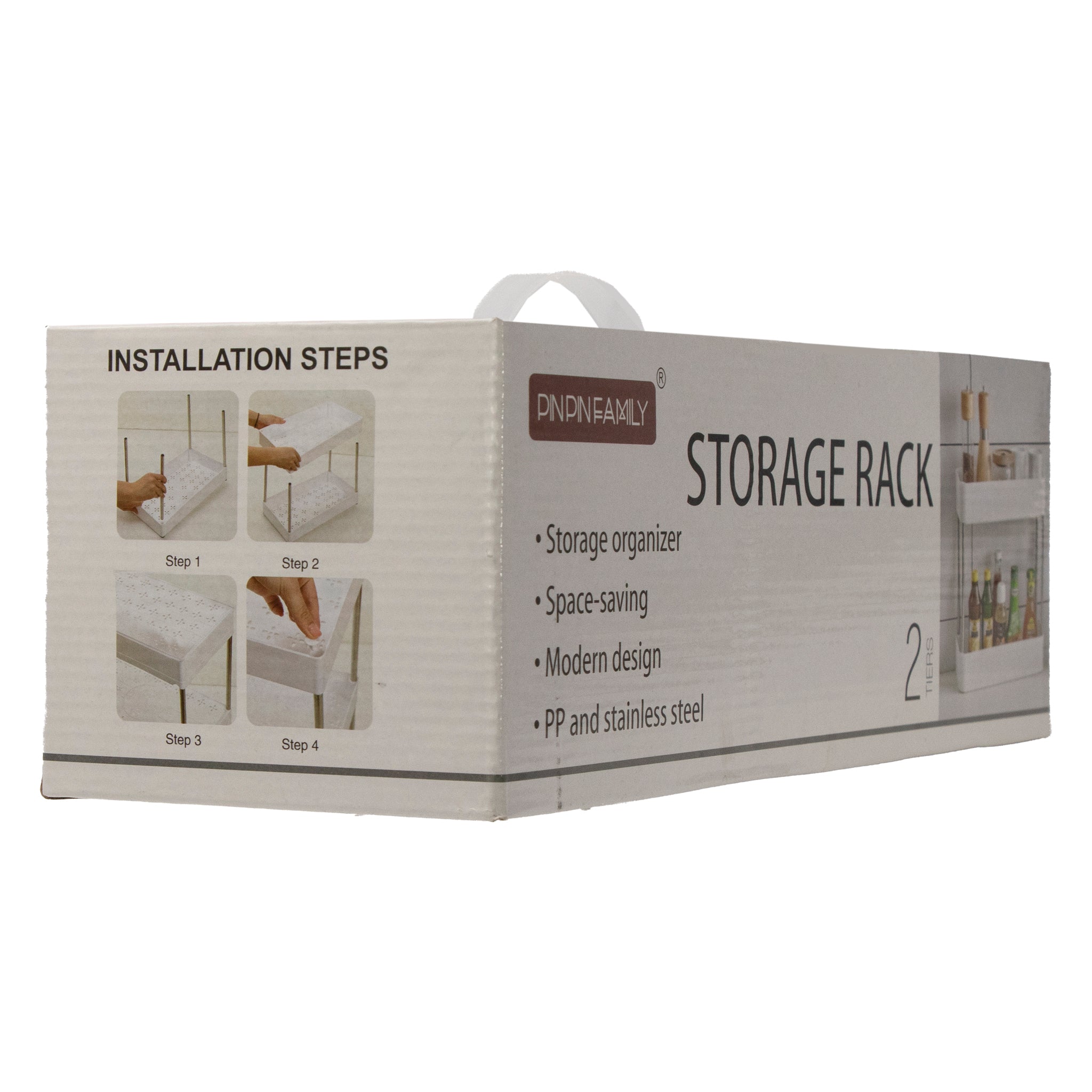 STORAGE RACK 2 SHELF WHITE PP PLASTIC AND STAINLESS STEEL,