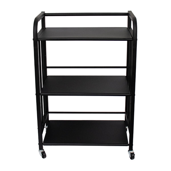 MULTI PURPOSE STORAGE RACK 3 SHELF BLACK ON CASTERS, (500X320X760MM)