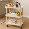 STORAGE RACK 3 SHELF WHITE PLASTIC AND WOOD ON CASTERS, 575X360MM
