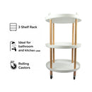 STORAGE RACK ROUND 3 SHELF WHITE PLASTIC AND WOOD ON CASTERS, 810X475MM DIA