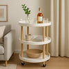 STORAGE RACK ROUND 3 SHELF WHITE PLASTIC AND WOOD ON CASTERS, 810X475MM DIA