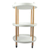 STORAGE RACK ROUND 3 SHELF WHITE PLASTIC AND WOOD ON CASTERS, 810X475MM DIA