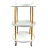 STORAGE RACK ROUND 3 SHELF WHITE PLASTIC AND WOOD ON CASTERS, 810X475MM DIA