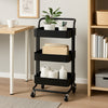 STORAGE RACK 3 PLASTIC SHELVES ON METAL FRAME BLACK ON CASTERS, 405X390MM