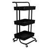 STORAGE RACK 3 PLASTIC SHELVES ON METAL FRAME BLACK ON CASTERS, 405X390MM