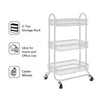 STORAGE RACK 3 WHITE WIRE MESH SHELVES ON A METAL FRAME ON CASTERS, 455X345MM