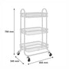 STORAGE RACK 3 WHITE WIRE MESH SHELVES ON A METAL FRAME ON CASTERS, 455X345MM
