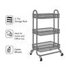 STORAGE RACK 3 GREY WIRE MESH SHELVES ON A METAL FRAME ON CASTERS, 455X345MM