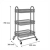 STORAGE RACK 3 GREY WIRE MESH SHELVES ON A METAL FRAME ON CASTERS, 455X345MM
