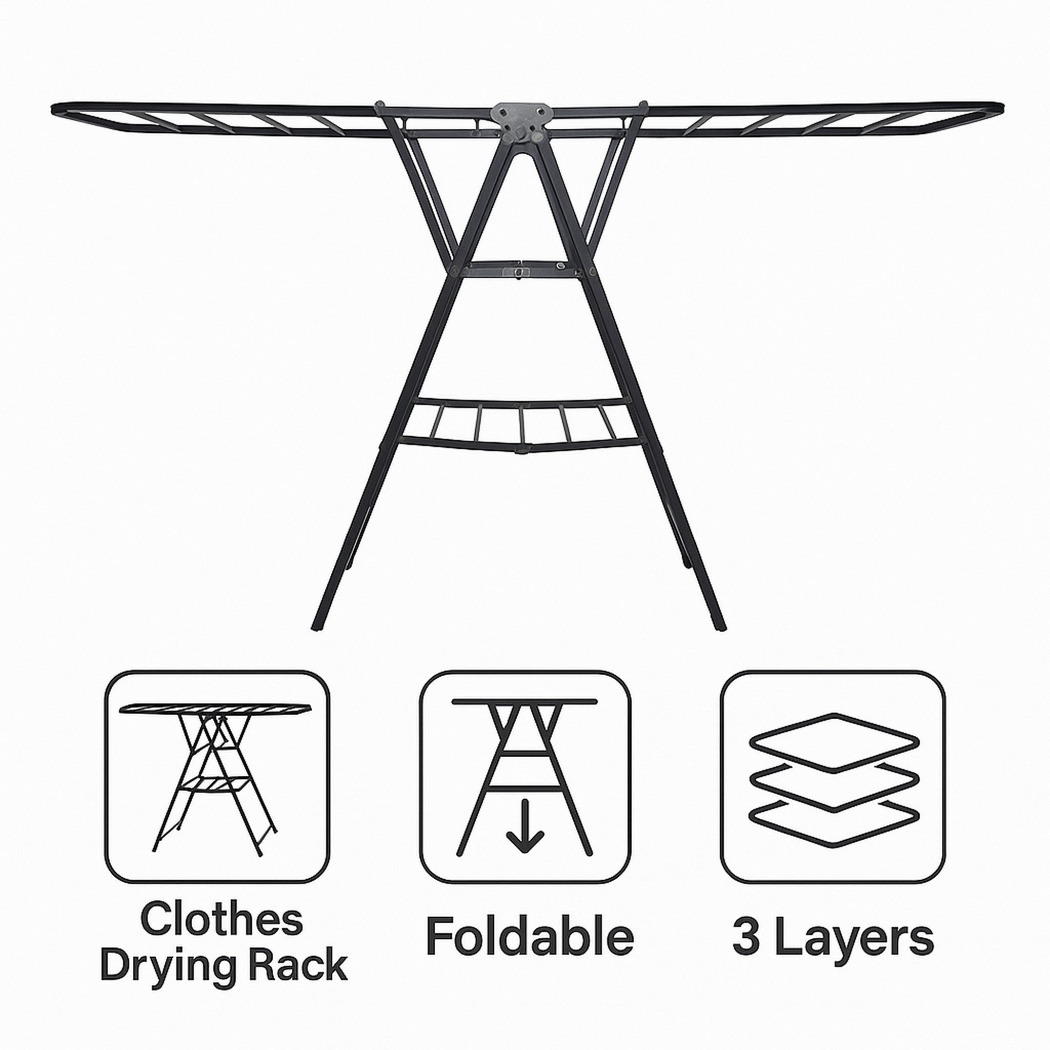 CLOTHES DRYING RACK 3 LAYER FOLDABLE GREY, 1600X450MM