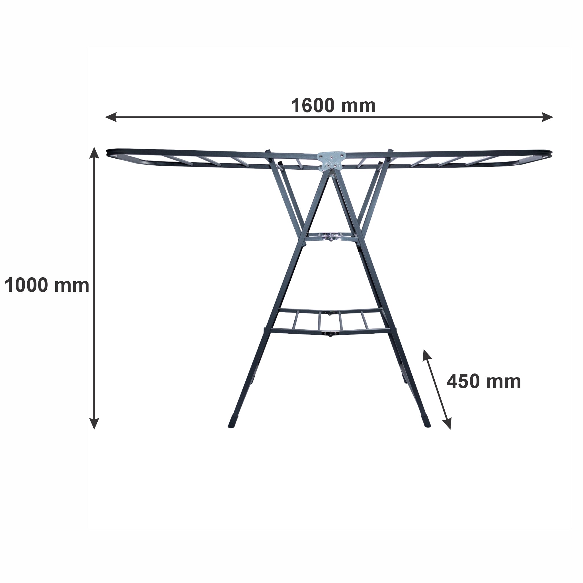 CLOTHES DRYING RACK 3 LAYER FOLDABLE GREY, 1600X450MM