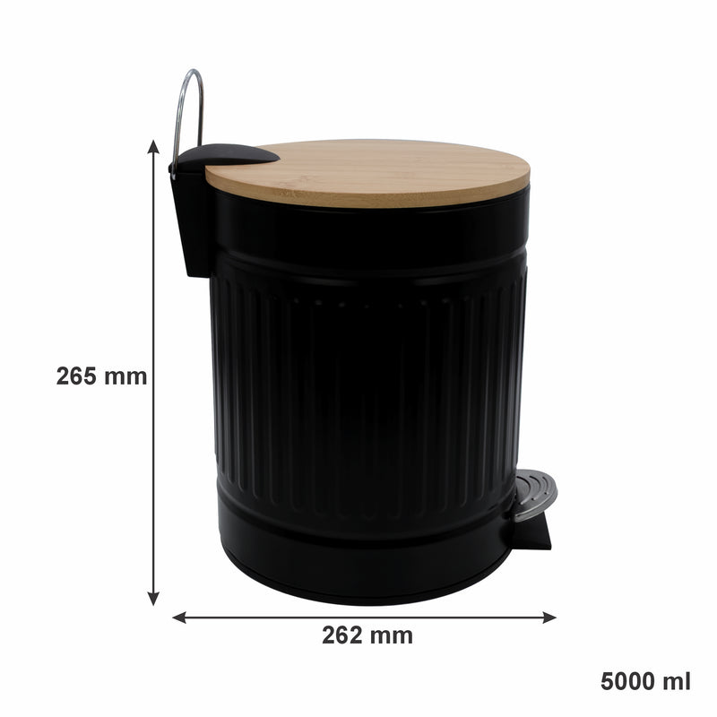 REGENT DUSTBIN STAINLESS STEEL BLACK WITH BAMBOO LID, 5L