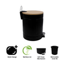 REGENT DUSTBIN STAINLESS STEEL BLACK WITH BAMBOO LID, 5L