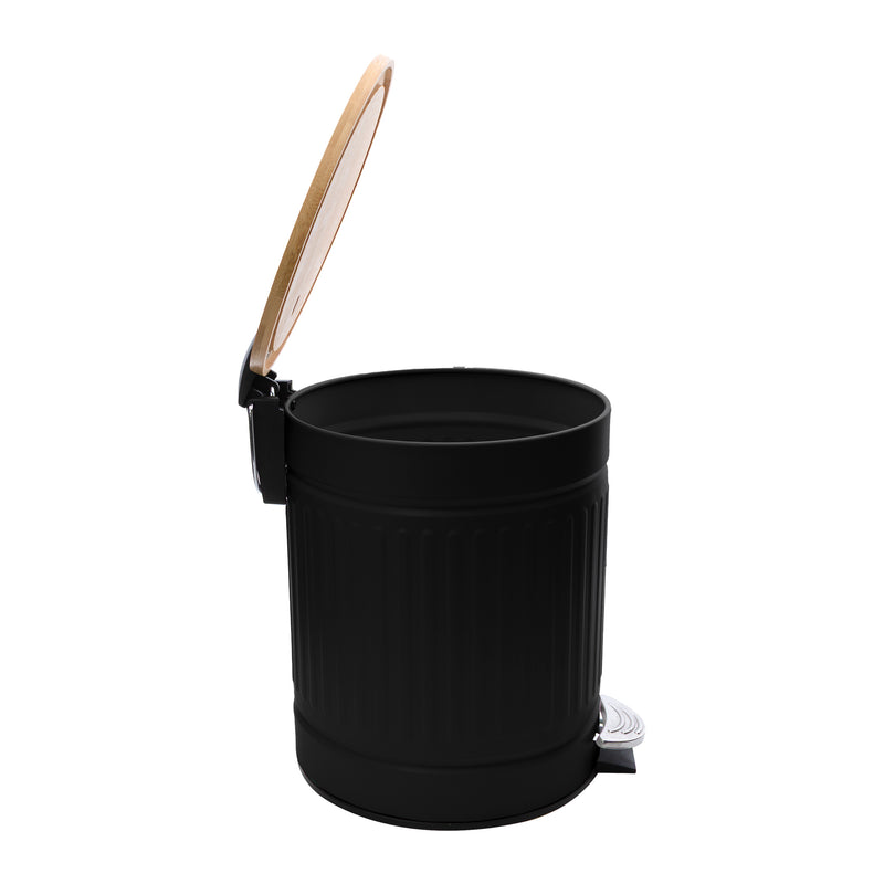 REGENT DUSTBIN STAINLESS STEEL BLACK WITH BAMBOO LID, 5L