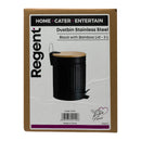 REGENT DUSTBIN STAINLESS STEEL BLACK WITH BAMBOO LID, 5L