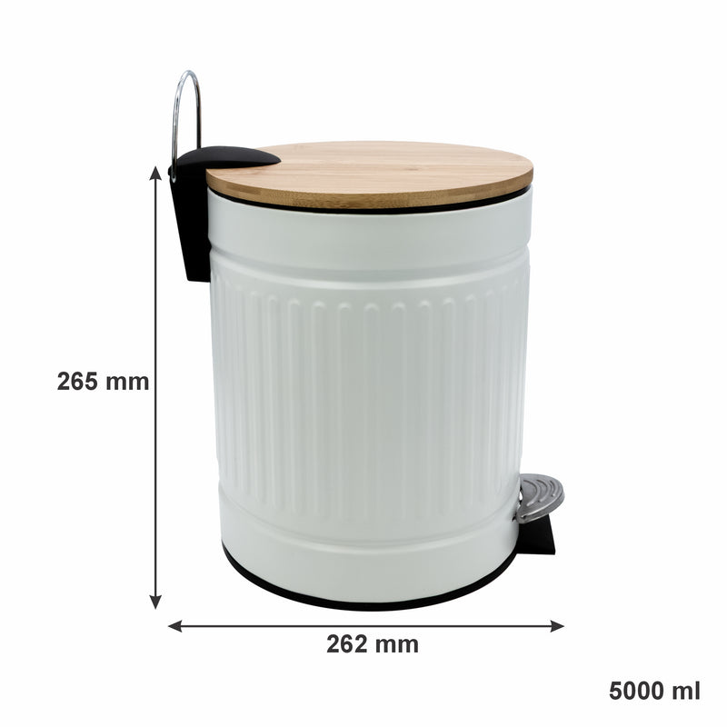 REGENT DUSTBIN STAINLESS STEEL WHITE WITH BAMBOO LID, 5L