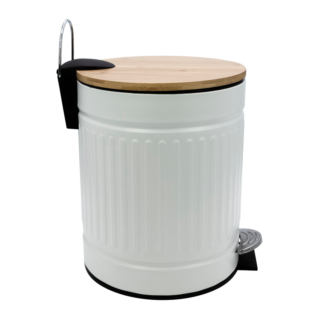 REGENT DUSTBIN STAINLESS STEEL WHITE WITH BAMBOO LID, 5L