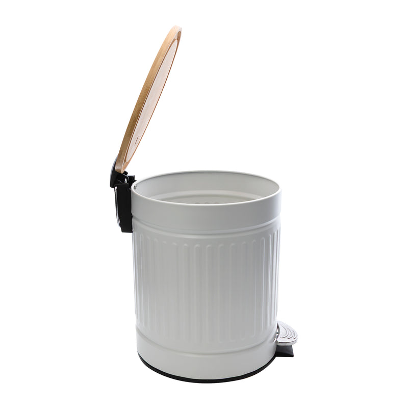 REGENT DUSTBIN STAINLESS STEEL WHITE WITH BAMBOO LID, 5L