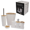 BATHROOM SET WHITE PLASTIC WITH BAMBOO LID 7PC