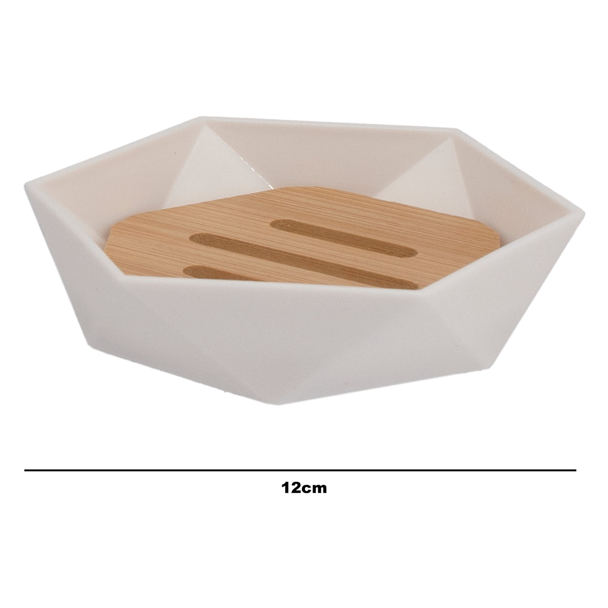 BATHROOM SET WHITE PLASTIC WITH BAMBOO LID 7PC