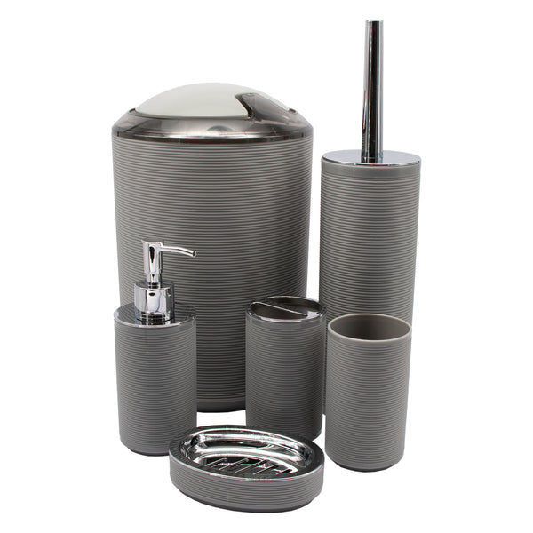 BATHROOM SET GREY PLASTIC, 6 PCE