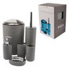 BATHROOM SET GREY PLASTIC, 6PC