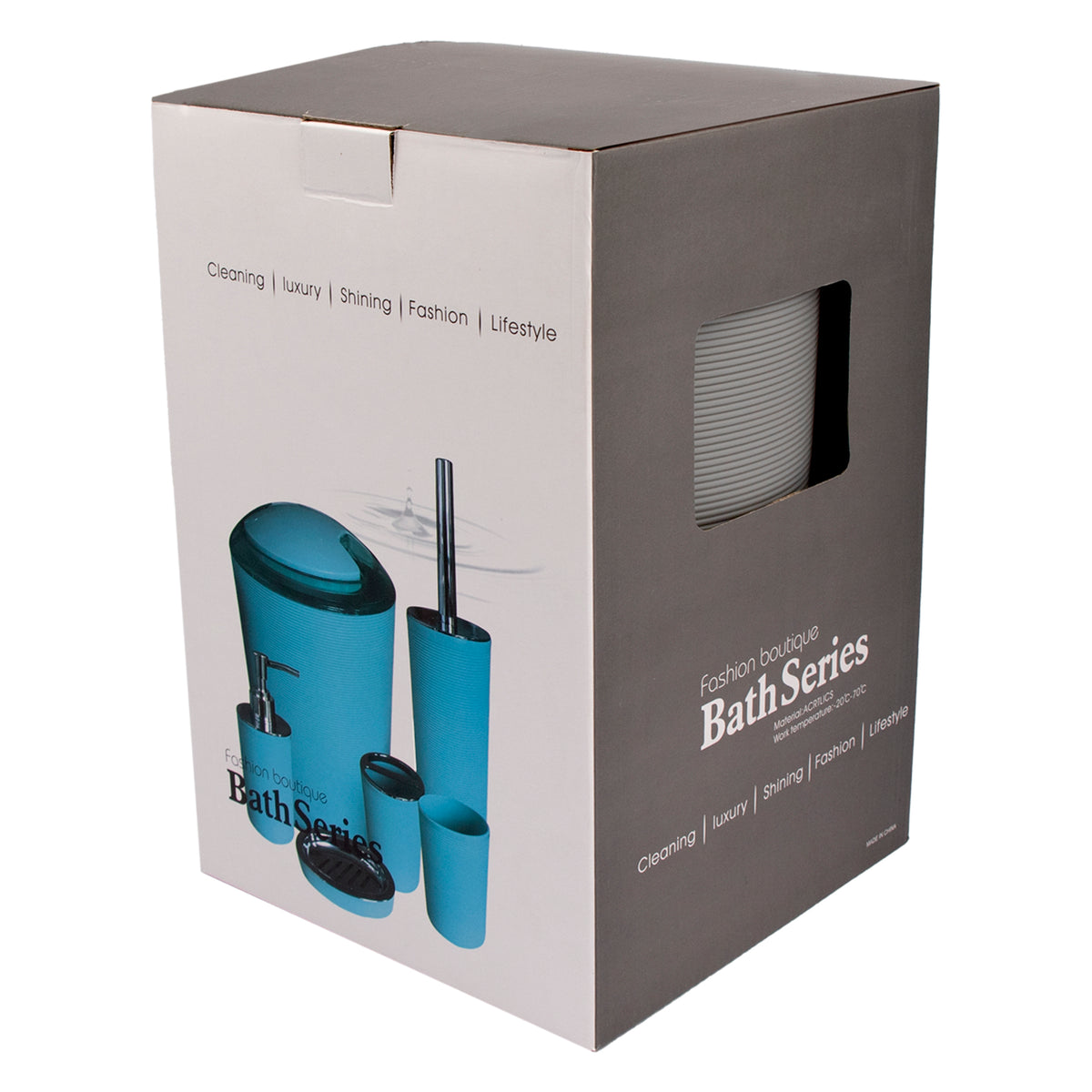 BATHROOM SET GREY PLASTIC, 6PC