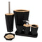 BATHROOM SET BLACK PLASTIC WITH BAMBOO LID  7 PCE