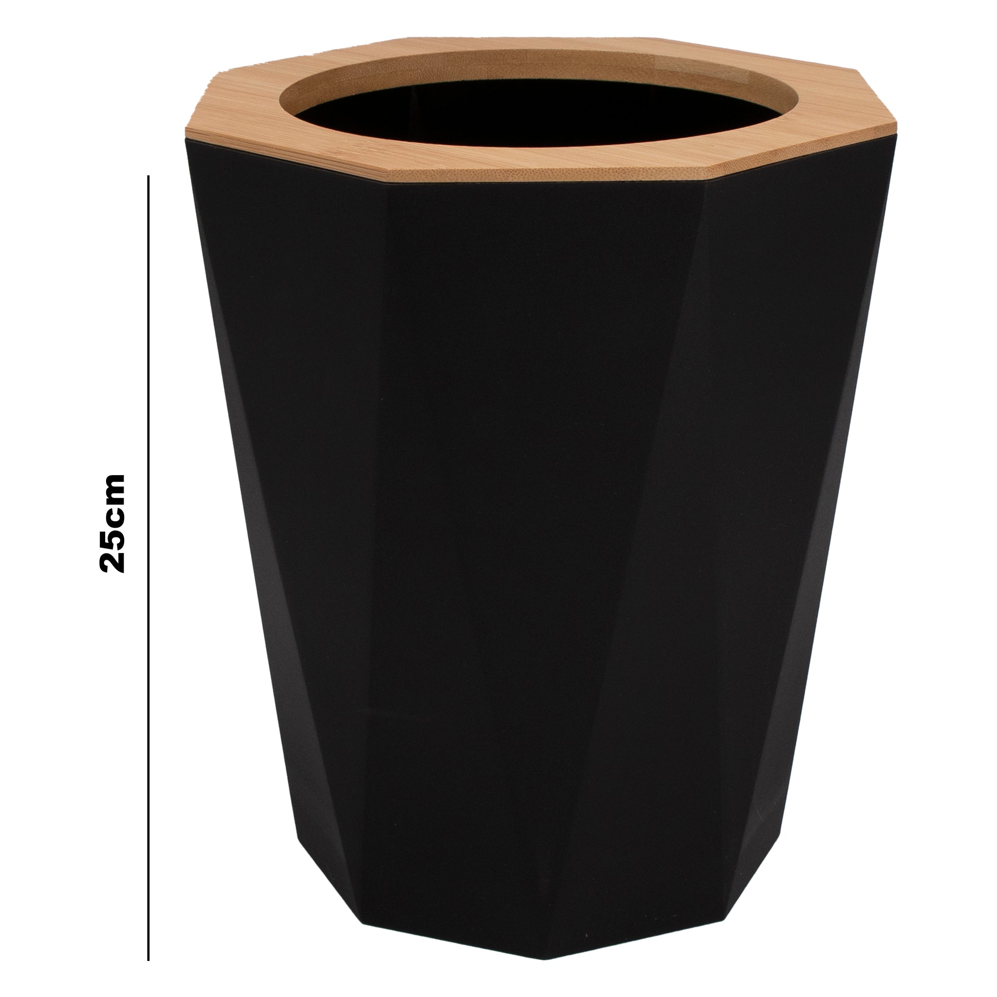 BATHROOM SET BLACK PLASTIC WITH BAMBOO LIDS 7PC