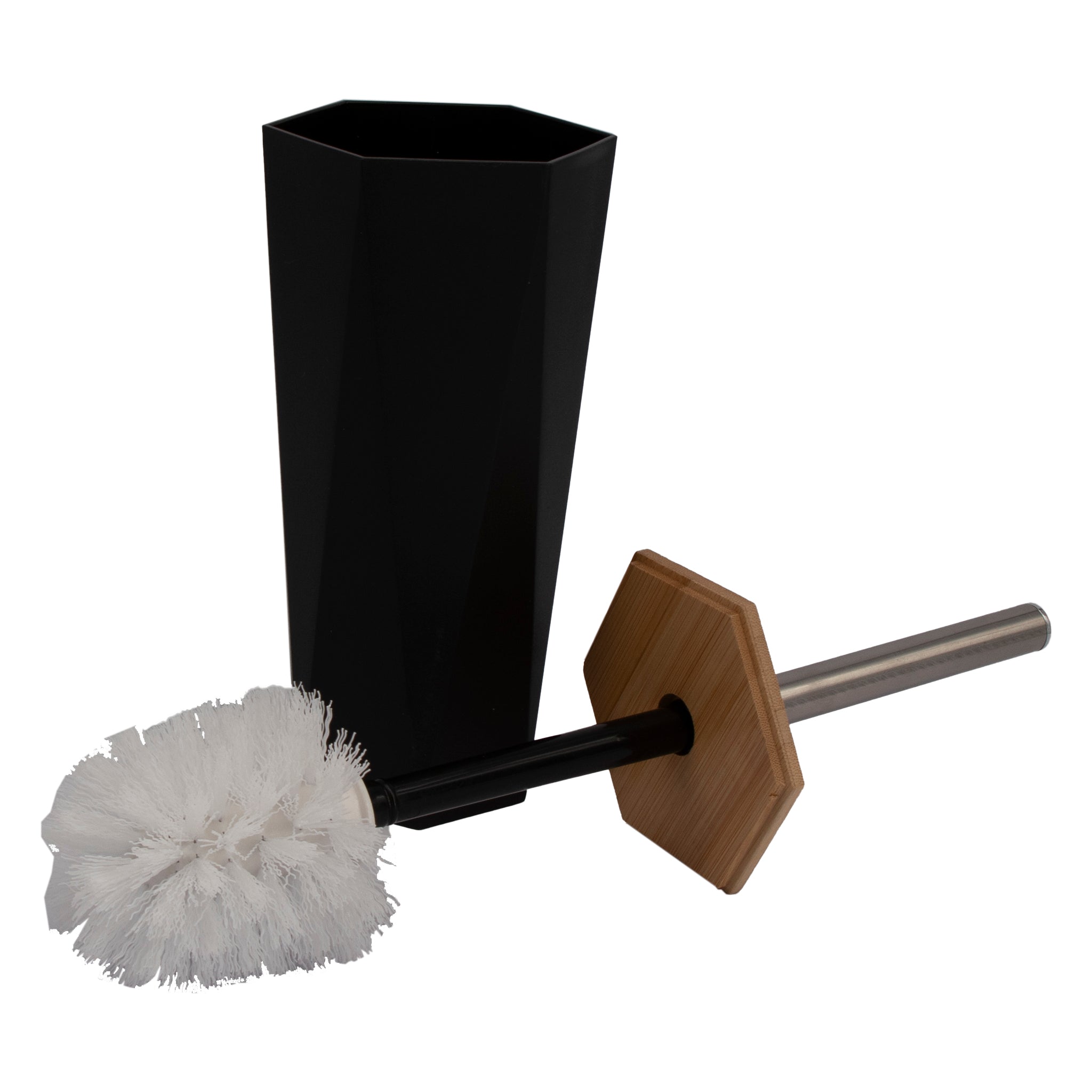 BATHROOM SET BLACK PLASTIC WITH BAMBOO LIDS 7PC