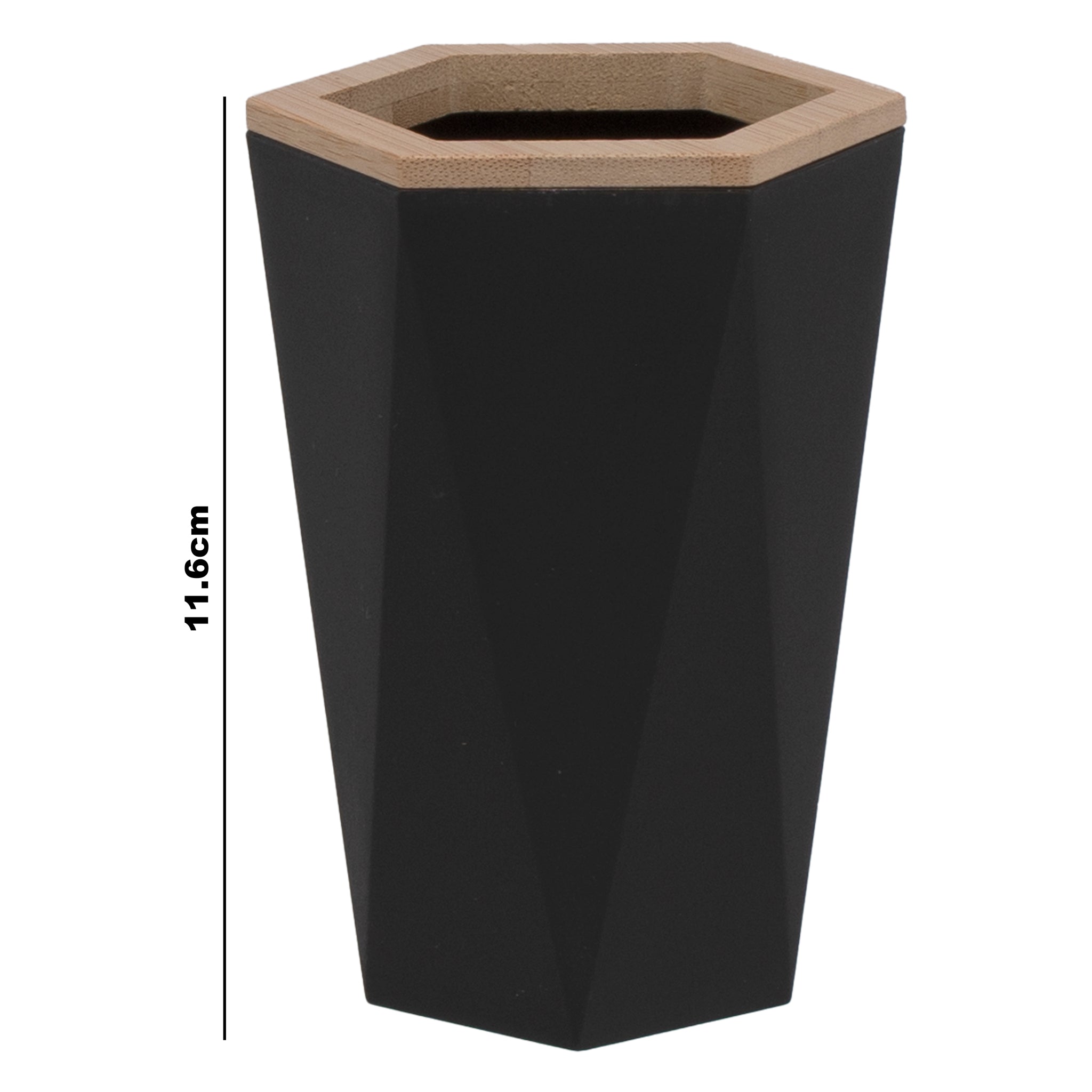 BATHROOM SET BLACK PLASTIC WITH BAMBOO LIDS 7PC