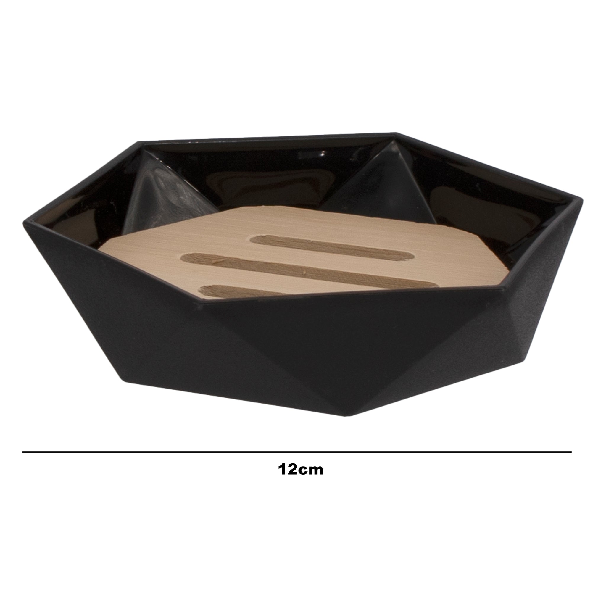 BATHROOM SET BLACK PLASTIC WITH BAMBOO LIDS 7PC