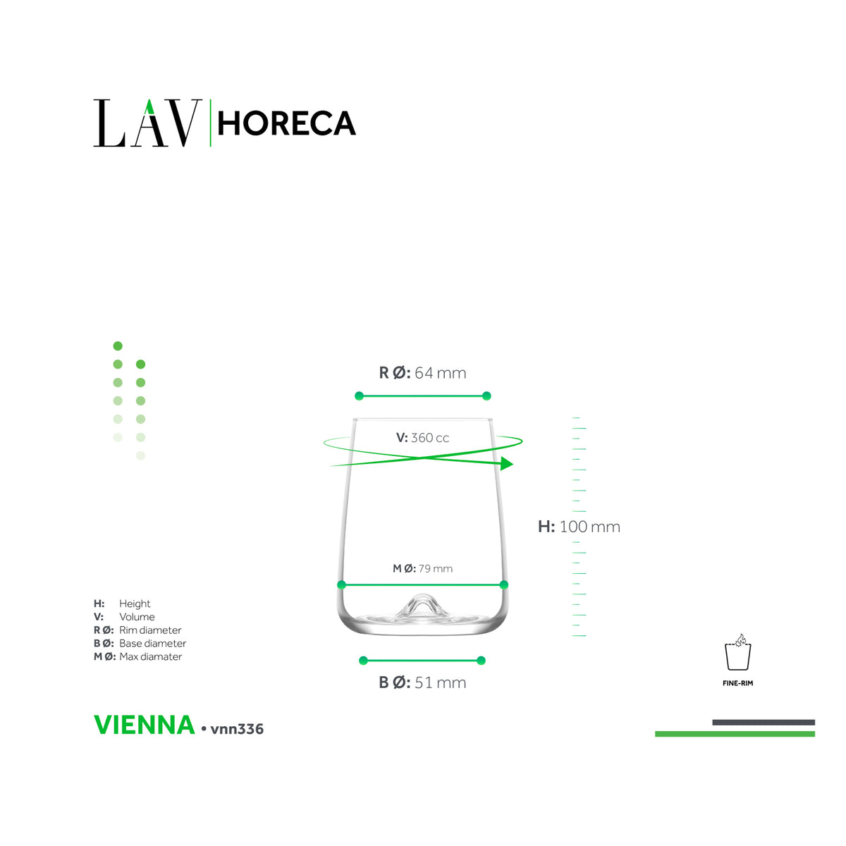 LAV HORECA VIENNA STEMLESS WINE GLASS 360ML