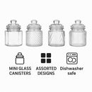 REGENT MINI GLASS CANISTERS ASSORTED DESIGNS 4PK, 300ML