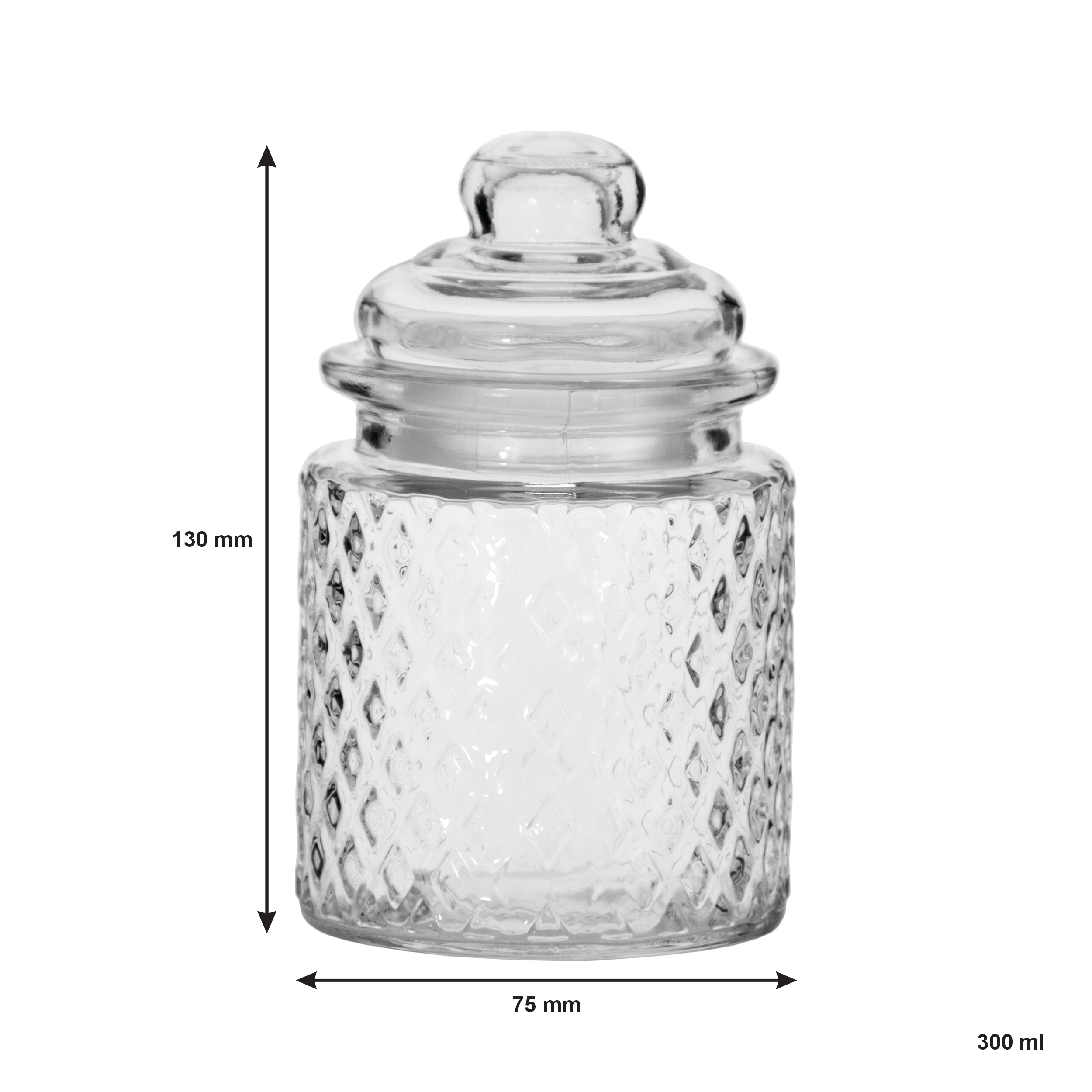 REGENT MINI GLASS CANISTERS ASSORTED DESIGNS 4PK, 300ML