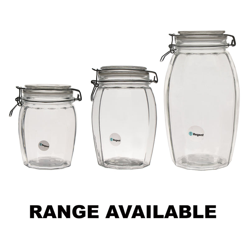 REGENT FACETED HERMETIC GLASS CANISTER WITH CLIP SEAL AND GLASS LID, 2.3LT