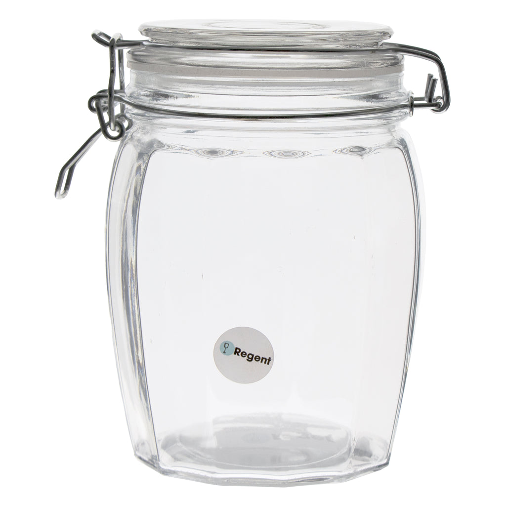 REGENT FACETED HERMETIC GLASS CANISTER WITH CLIP SEAL AND GLASS LID, 800ML