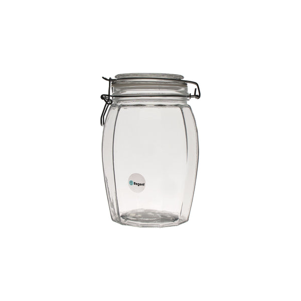 REGENT FACETED HERMETIC GLASS CANISTER WITH CLIP SEAL AND GLASS  LID, 1.2LT (120X120X178MM)