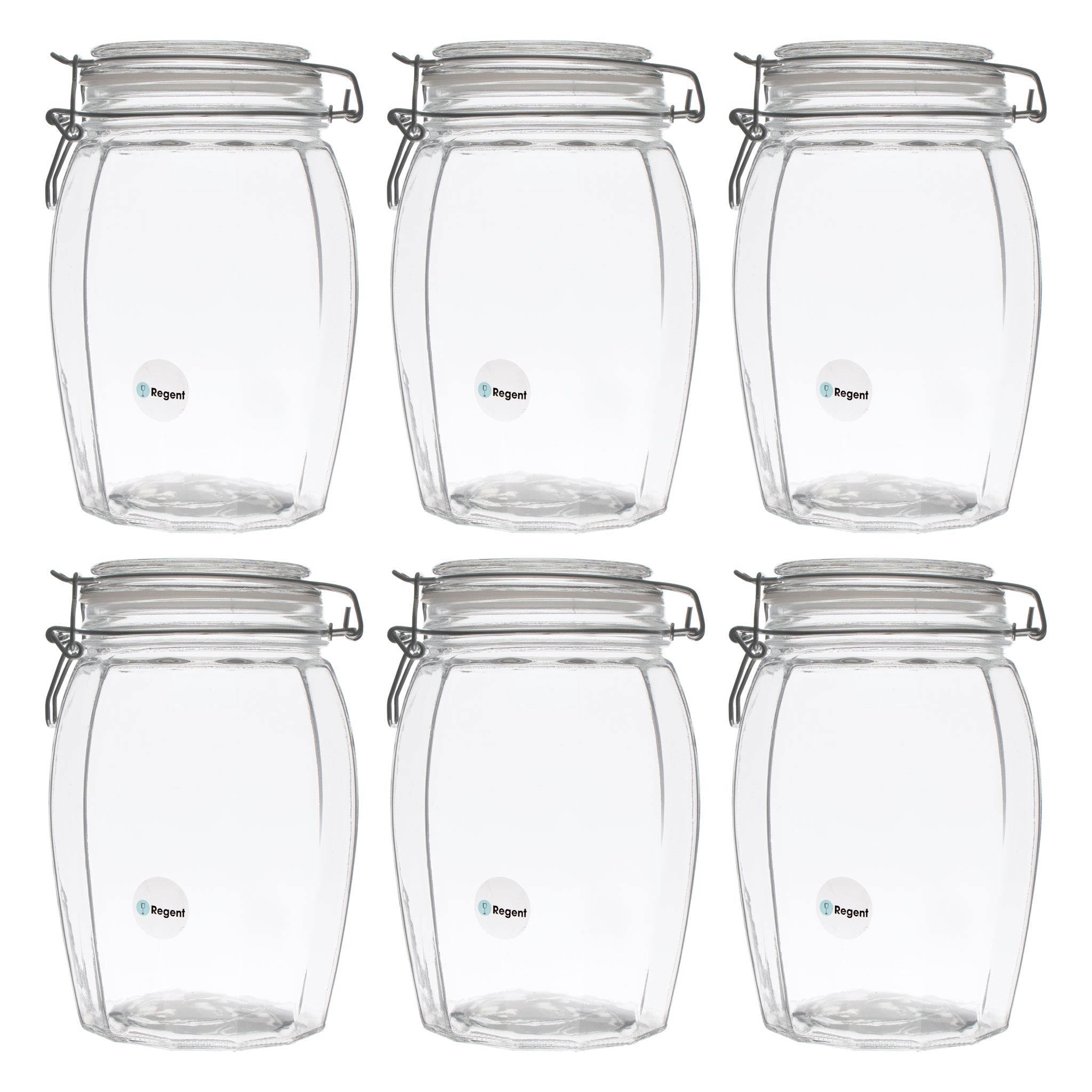 REGENT FACETED HERMETIC GLASS CANISTER WITH CLIP SEAL AND GLASS LID, 1.2L