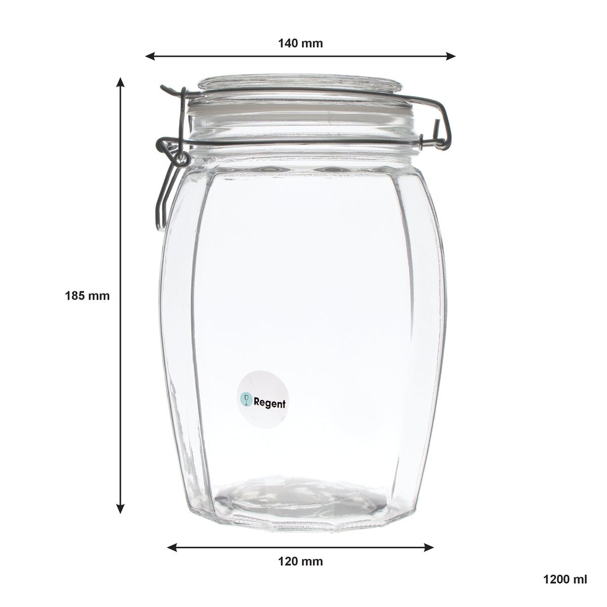 REGENT FACETED HERMETIC GLASS CANISTER WITH CLIP SEAL AND GLASS LID, 1.2L