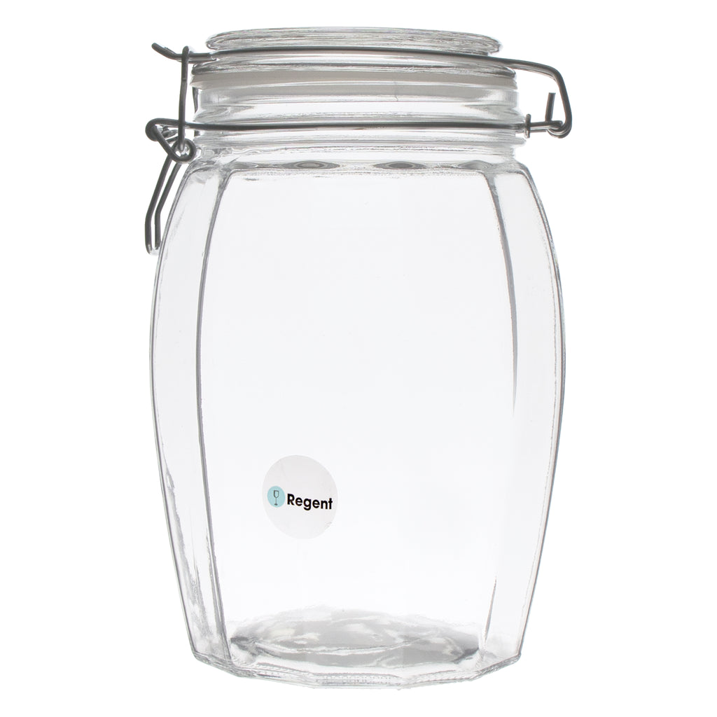REGENT FACETED HERMETIC GLASS CANISTER WITH CLIP SEAL AND GLASS LID, 1.2L