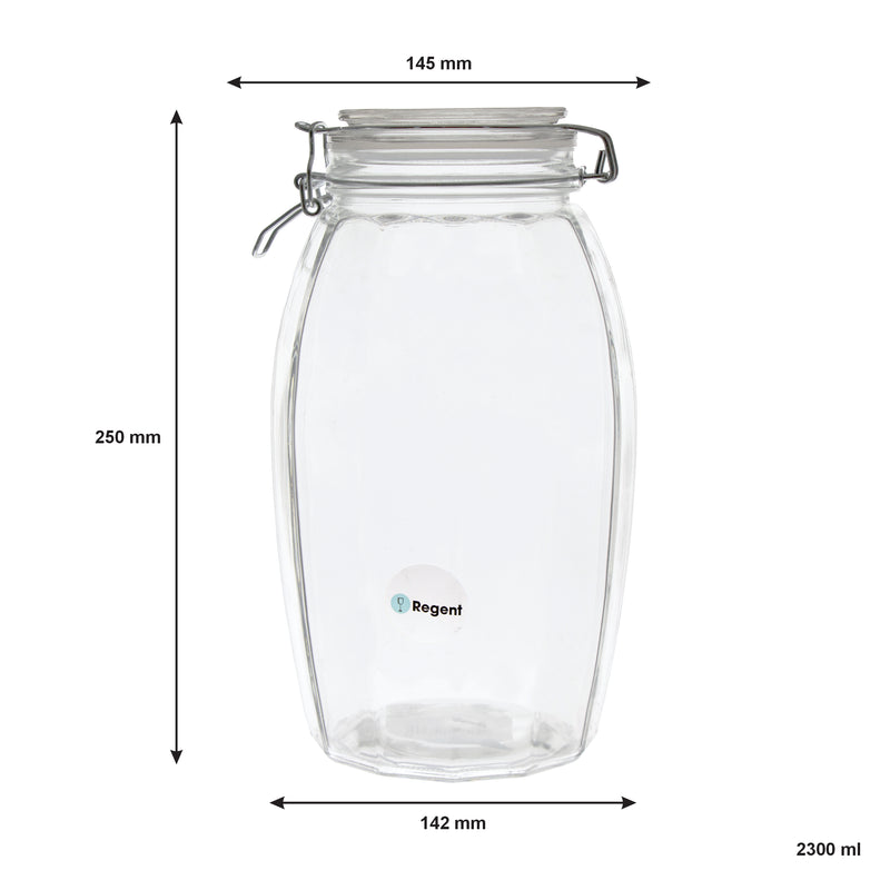 REGENT FACETED HERMETIC GLASS CANISTER WITH CLIP SEAL AND GLASS LID, 2.3LT
