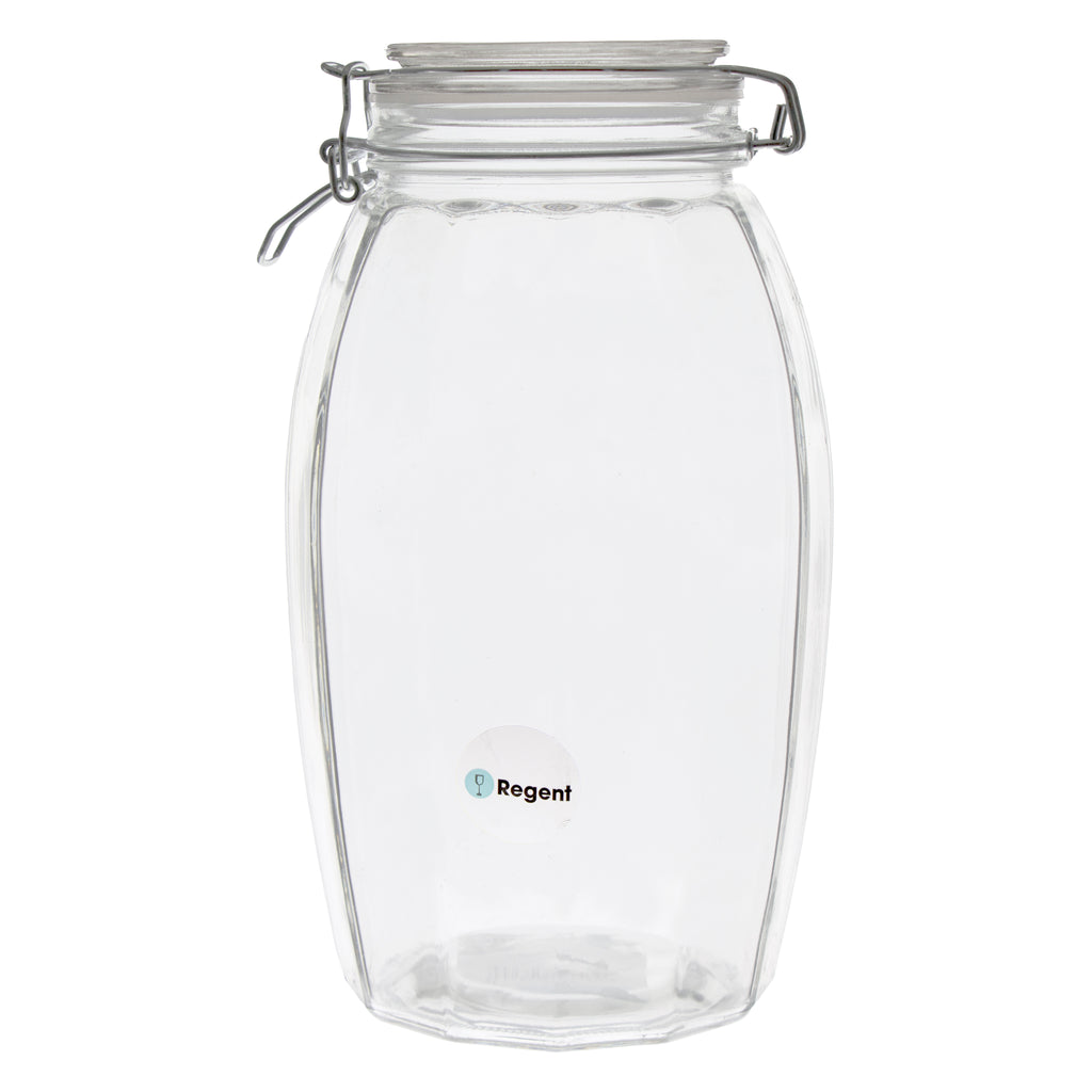 REGENT FACETED HERMETIC GLASS CANISTER WITH CLIP SEAL AND GLASS LID, 2.3L