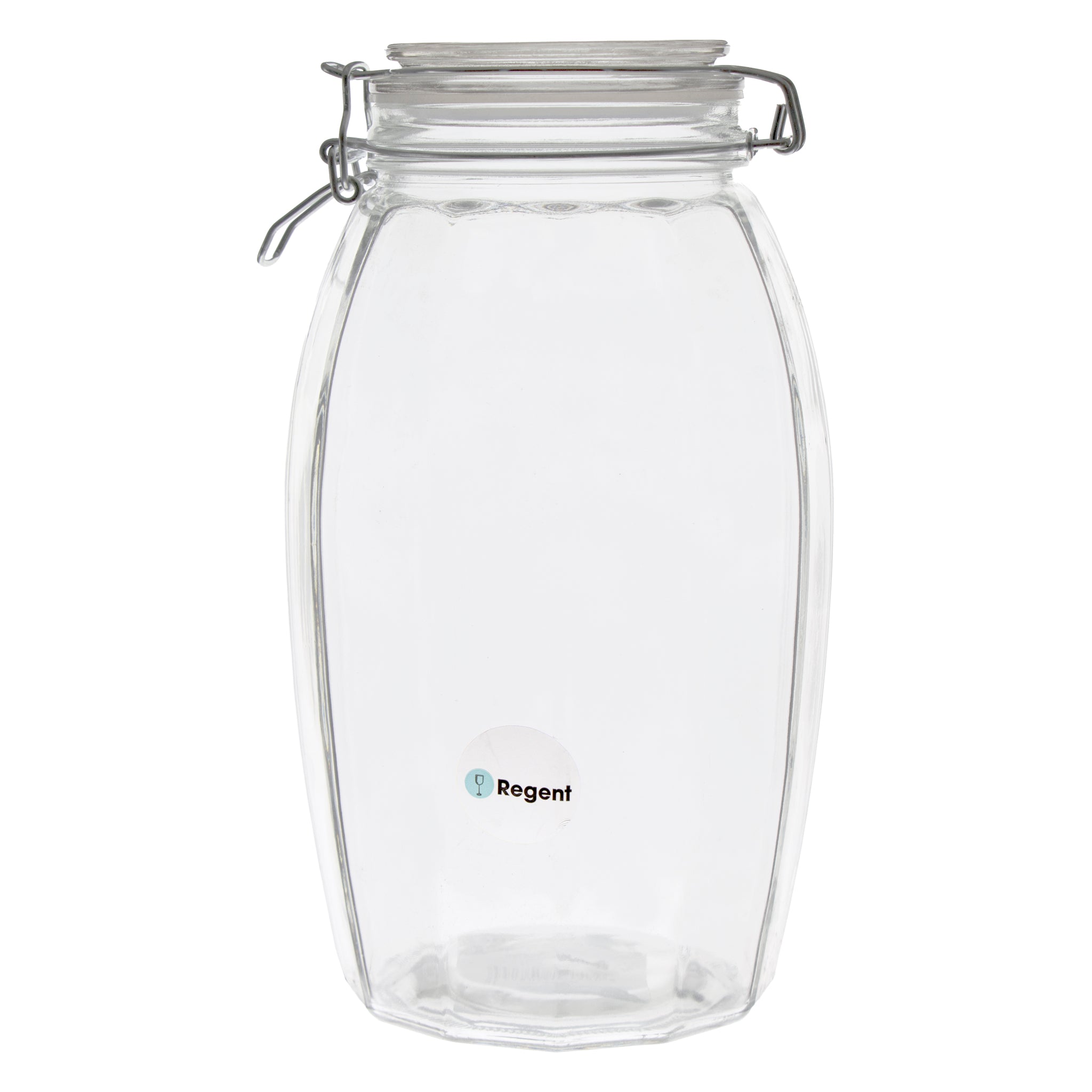 REGENT FACETED HERMETIC GLASS CANISTER WITH CLIP SEAL AND GLASS LID, 2.3L