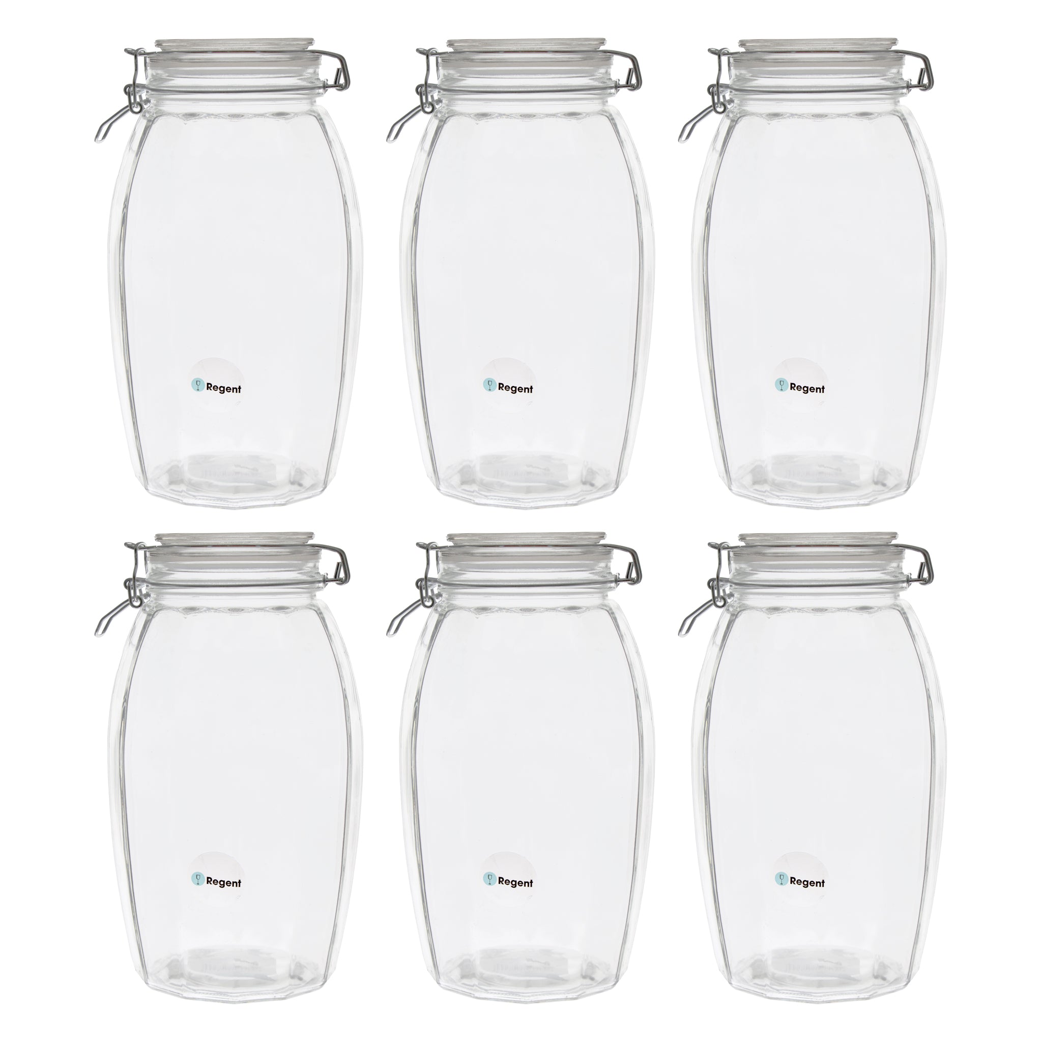 REGENT FACETED HERMETIC GLASS CANISTER WITH CLIP SEAL AND GLASS LID, 2.3L