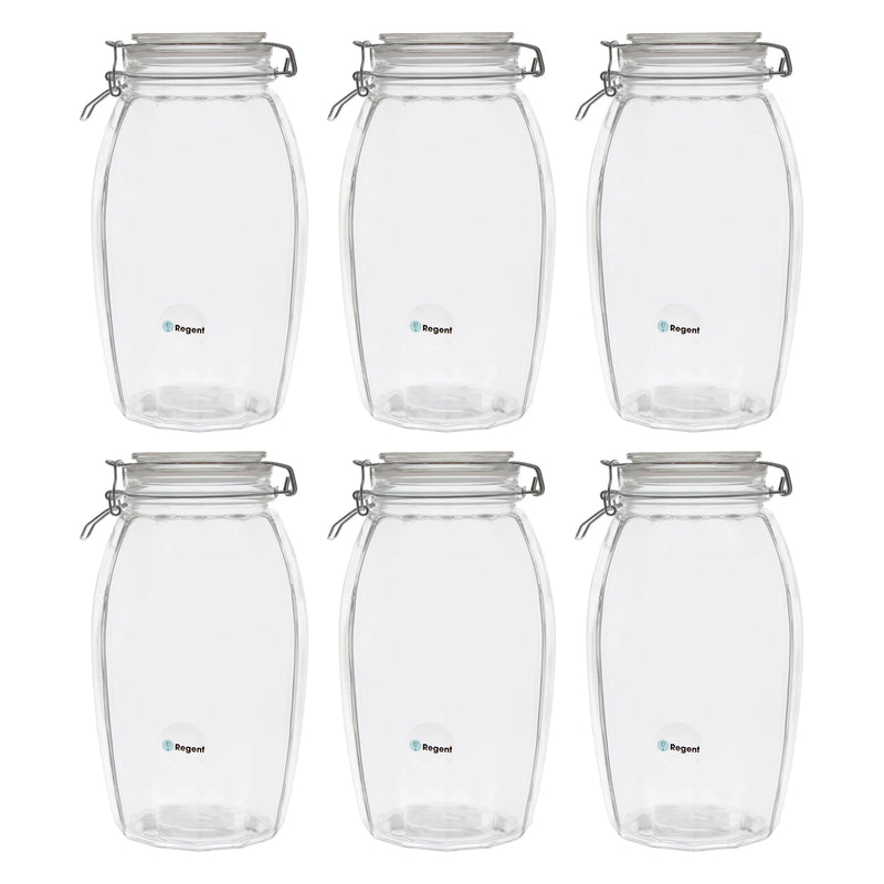 REGENT FACETED HERMETIC GLASS CANISTER WITH CLIP SEAL AND GLASS LID, 2.3LT
