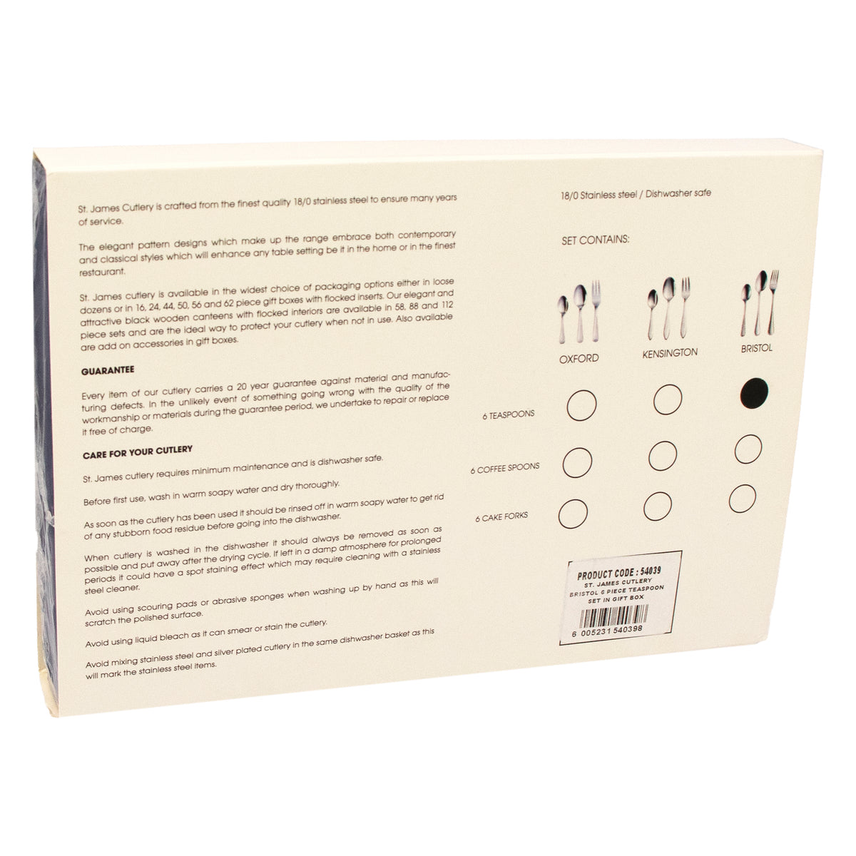 ST. JAMES CUTLERY BRISTOL (880) TEASPOON GIFT BOX 6PK SET