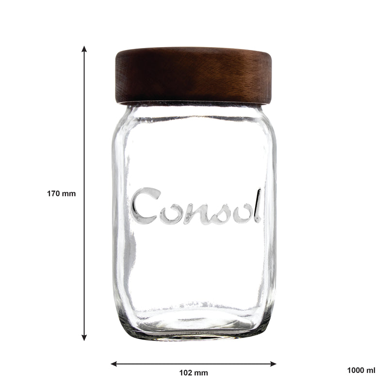 CONSOL JAR WITH DARK WOOD LID 2 PACK, 1LT (167X102MM DIA)