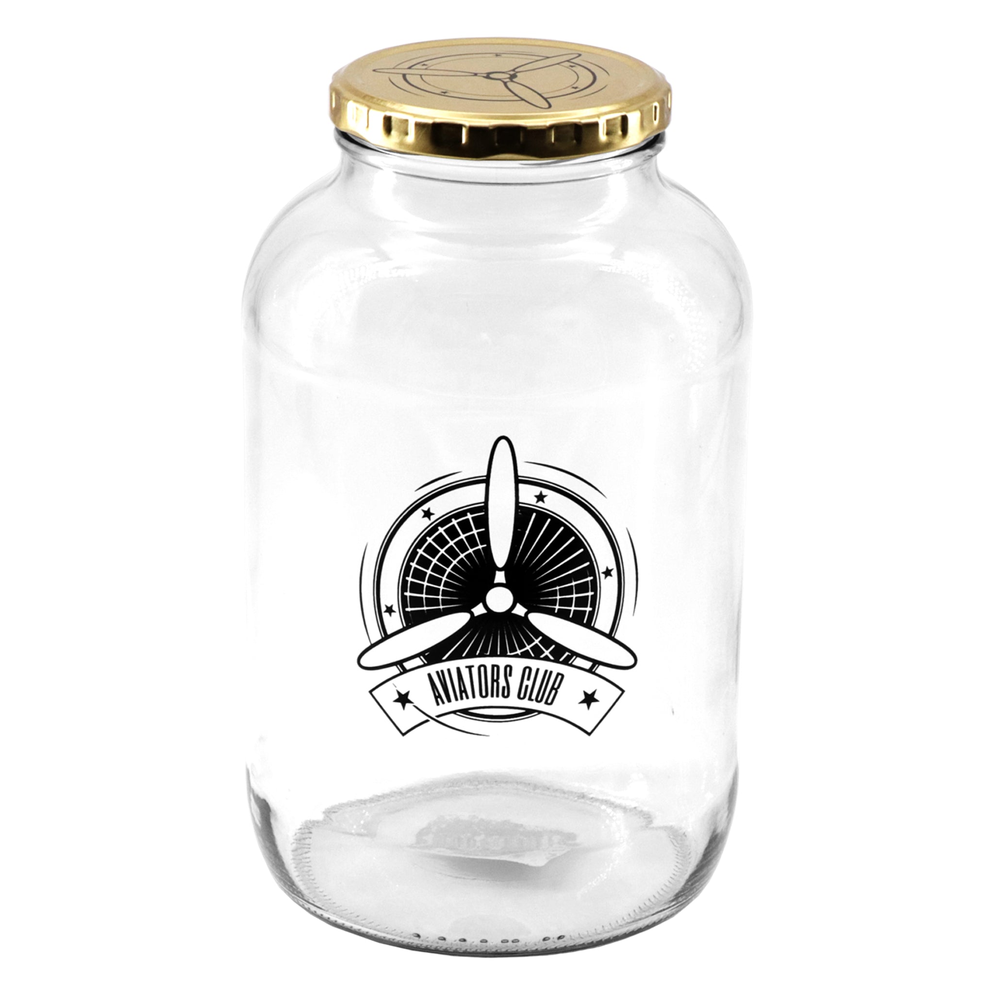 REGENT GLASS STORAGE JAR WITH GOLD LID LIFE IS A JOURNEY & AVIATORS CLUB 2PK, 2L