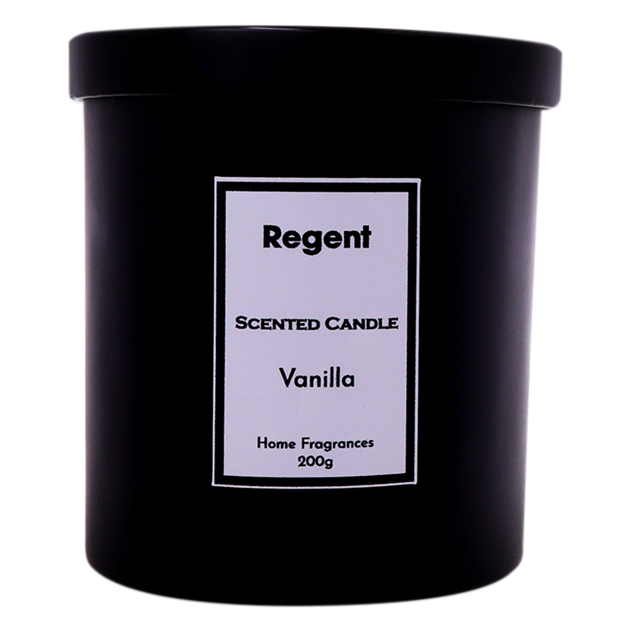 REGENT SCENTED CANDLES (VANILLA) IN A BLACK GLASS JAR WITH BLACK LID 6PK, 200G
